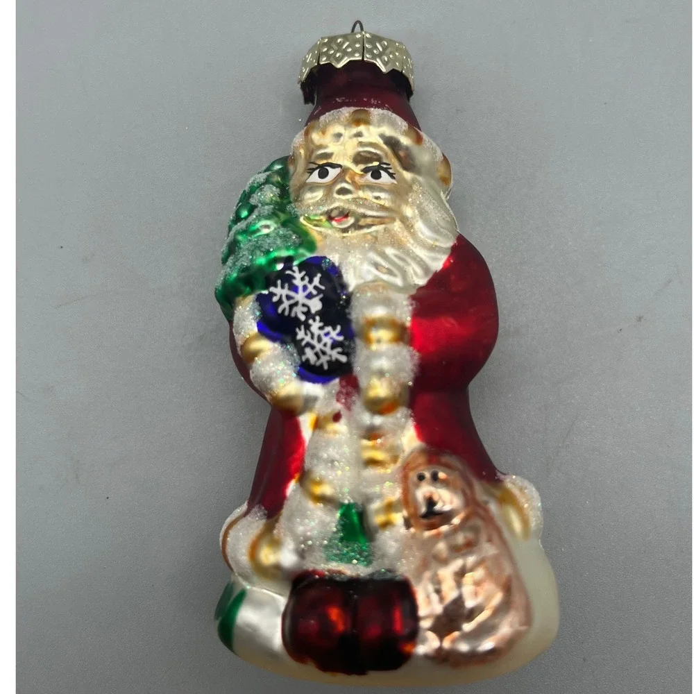 VTG Mercury Glass Santa Ornament  Blown Glass Christmas‎ Red and White